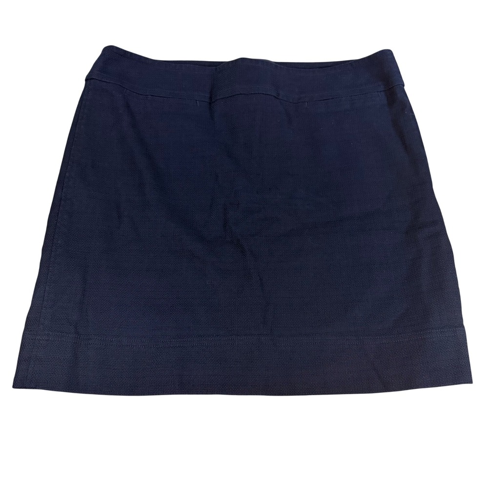 Talbots Navy Blue Textured Basketweave Mini Skirt Size 16 Exposed Back Zip Lined